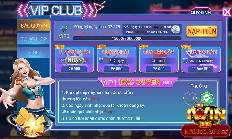 Khuyến mãi đặc quyền vip tại iwin68 club